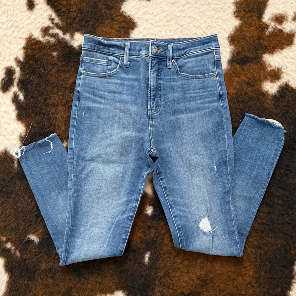 Express Dark Blue High-Waisted Distressed Skinny Jeans